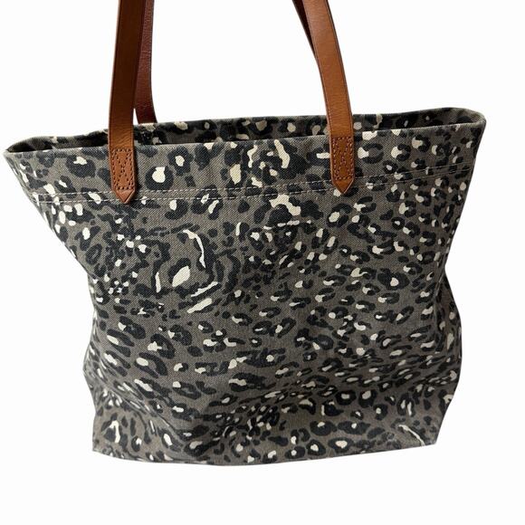 Madewell Transport Tote Bag Multi Leopard Canvas Leather Handles Shoulder 18x14 - Picture 1 of 10